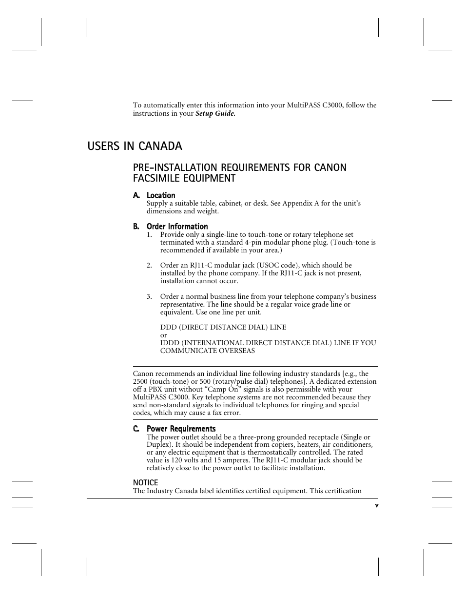 Pre-installation requirements - canada, Users in canada | CK Electric Part C3000 User Manual | Page 5 / 260