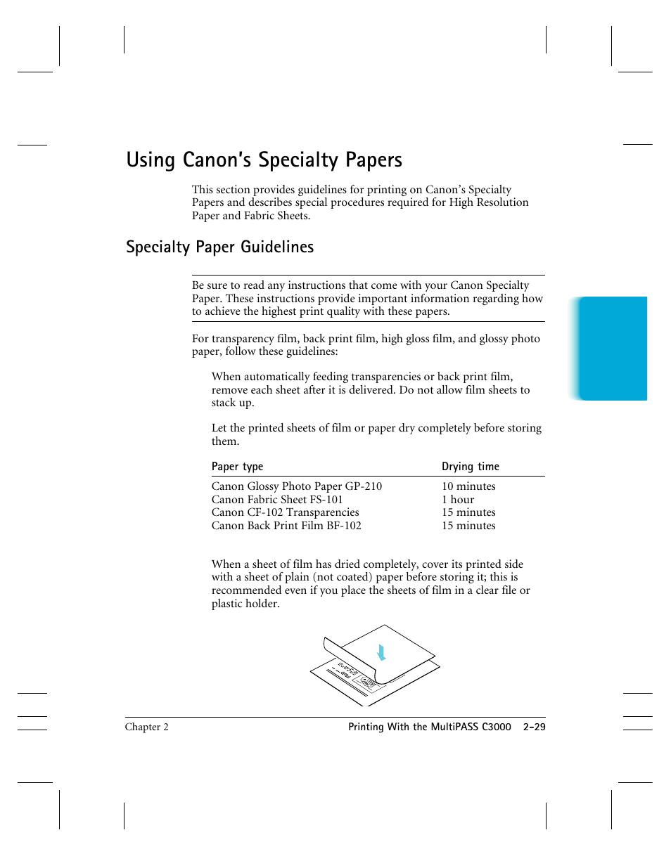 Using canon's specialty papers, Using canons specialty papers, Specialty paper guidelines | CK Electric Part C3000 User Manual | Page 54 / 260