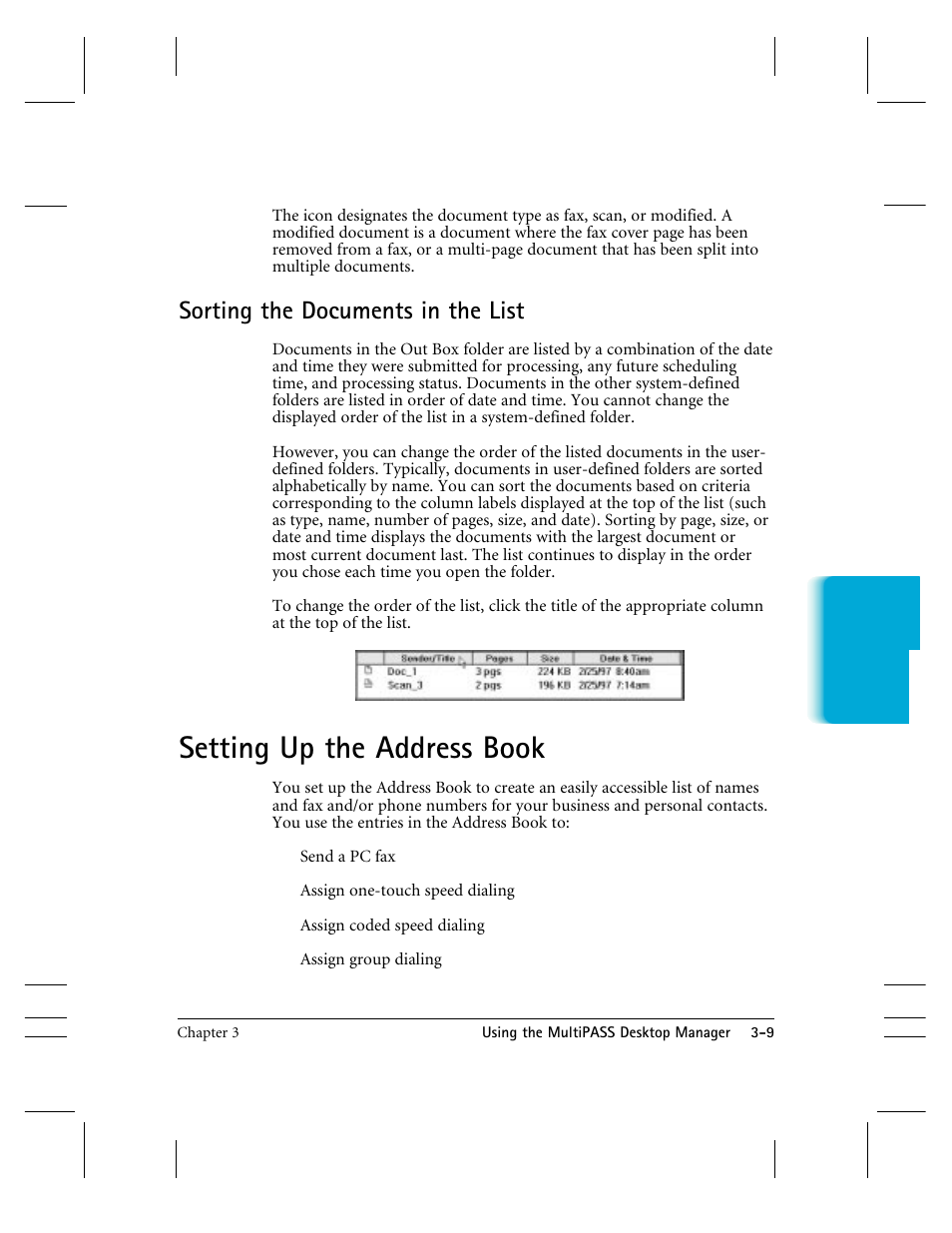 Setting up the address book, Sorting the documents in the list | CK Electric Part C3000 User Manual | Page 70 / 260