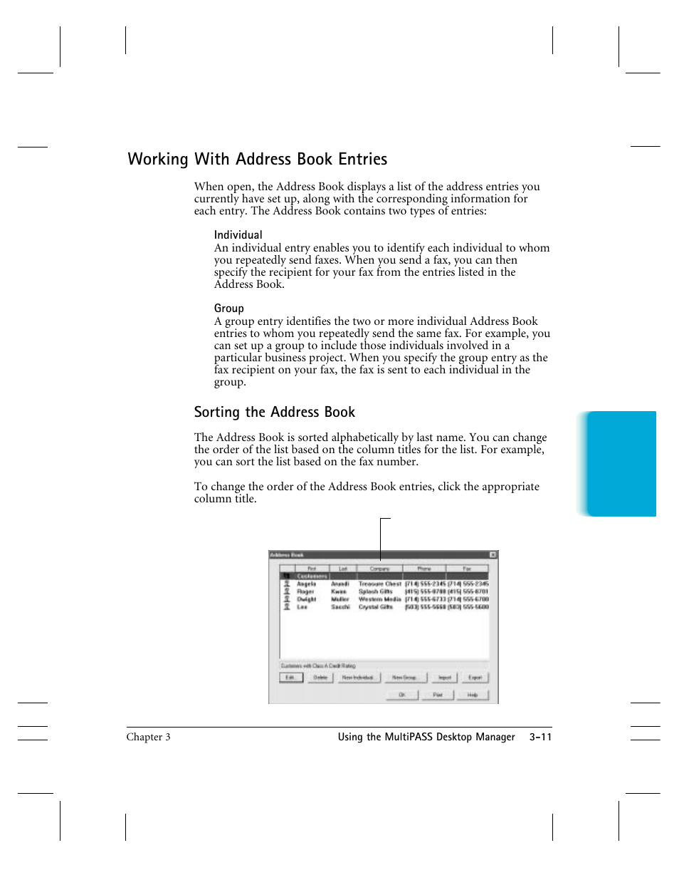 Working with address book entries, Sorting the address book | CK Electric Part C3000 User Manual | Page 72 / 260