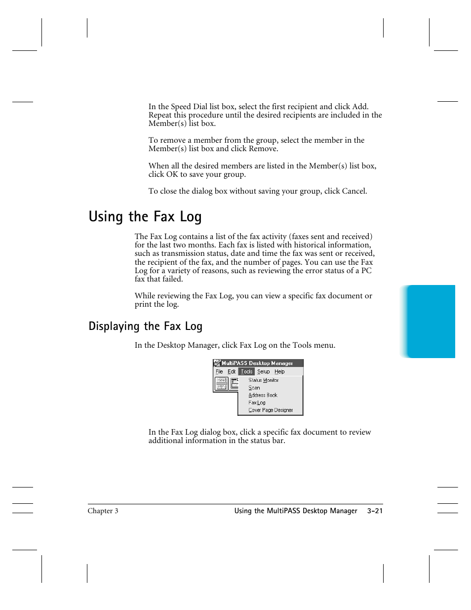 Using the fax log, Displaying the fax log | CK Electric Part C3000 User Manual | Page 82 / 260