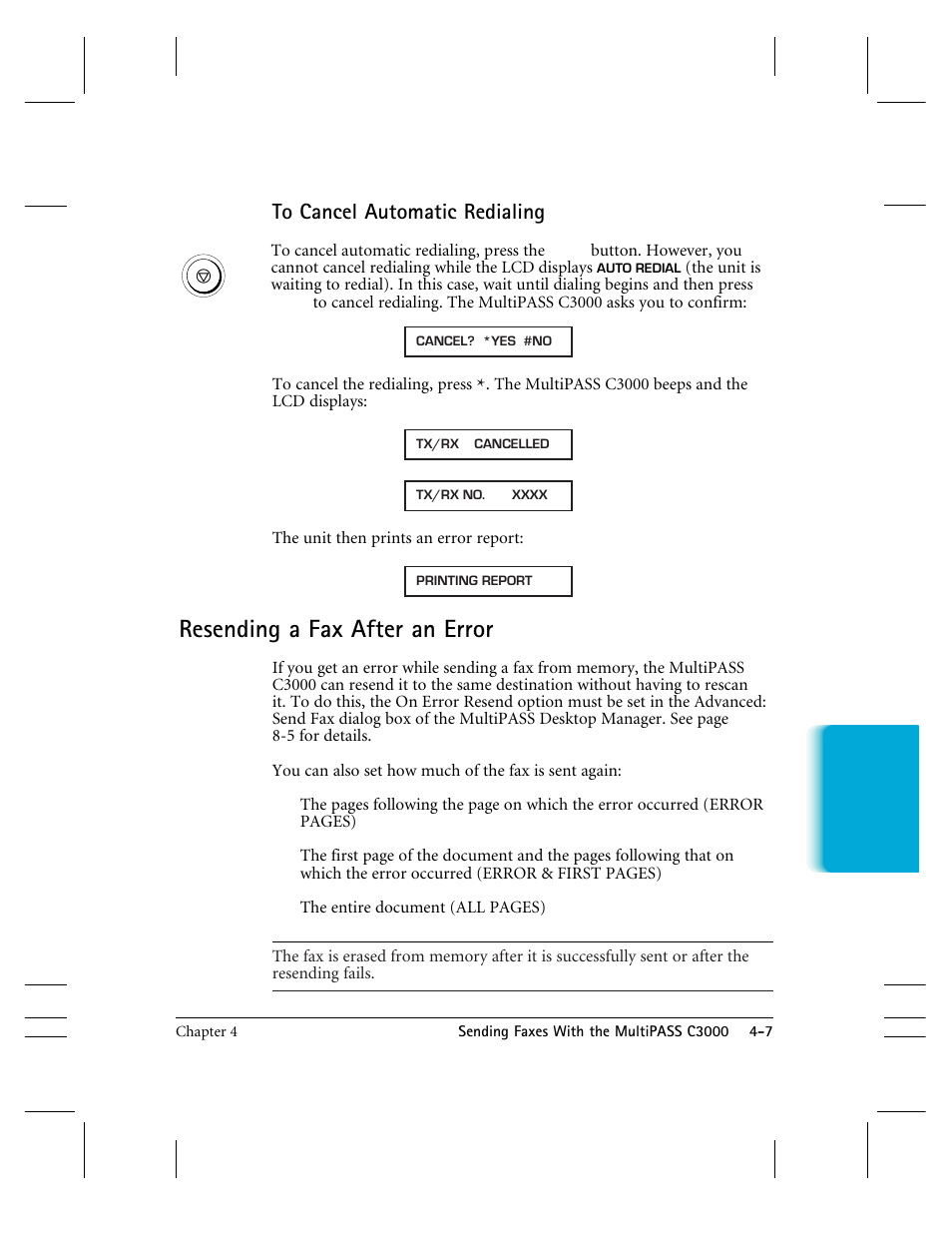 Resending a fax after an error | CK Electric Part C3000 User Manual | Page 90 / 260