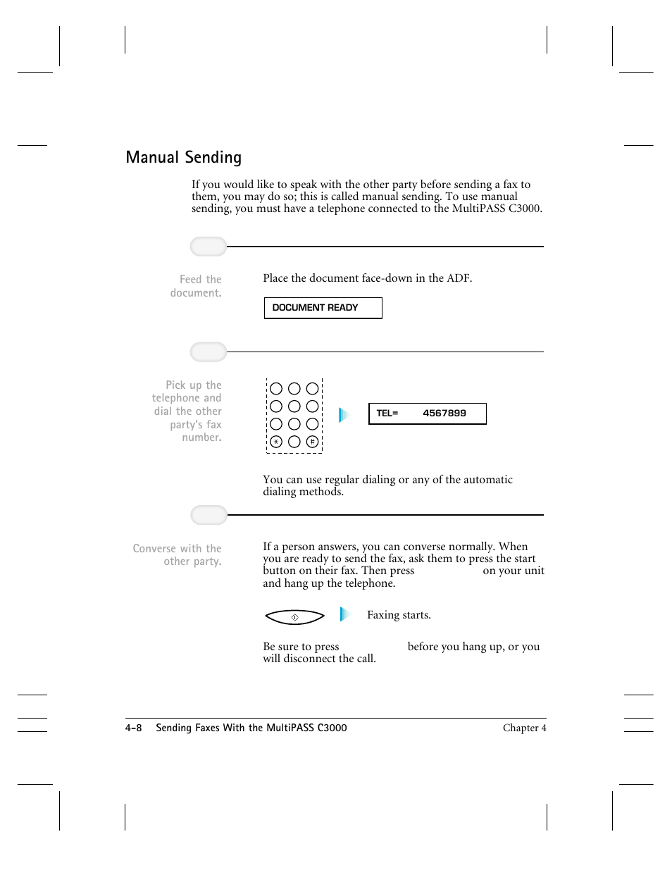 Manual sending, Converse with the other party, Feed the document | CK Electric Part C3000 User Manual | Page 91 / 260