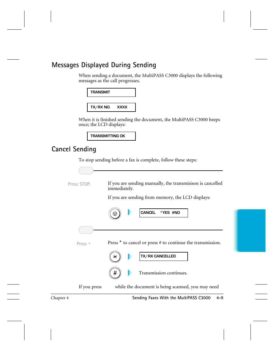 Messages displayed during sending, Cancel sending | CK Electric Part C3000 User Manual | Page 92 / 260
