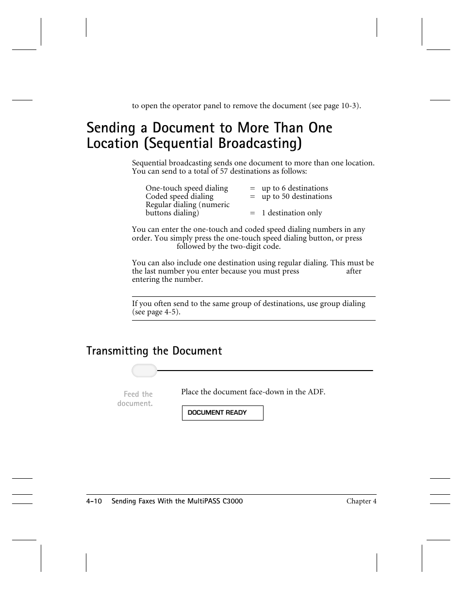 Sending a document to more than one location, Transmitting the document | CK Electric Part C3000 User Manual | Page 93 / 260