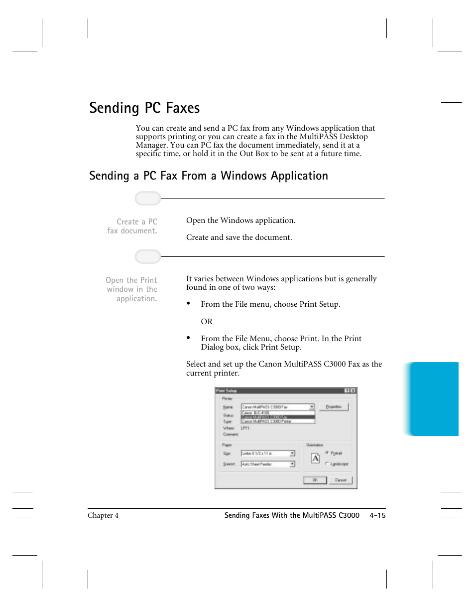 Sending pc faxes, Sending a pc fax from a windows application | CK Electric Part C3000 User Manual | Page 98 / 260