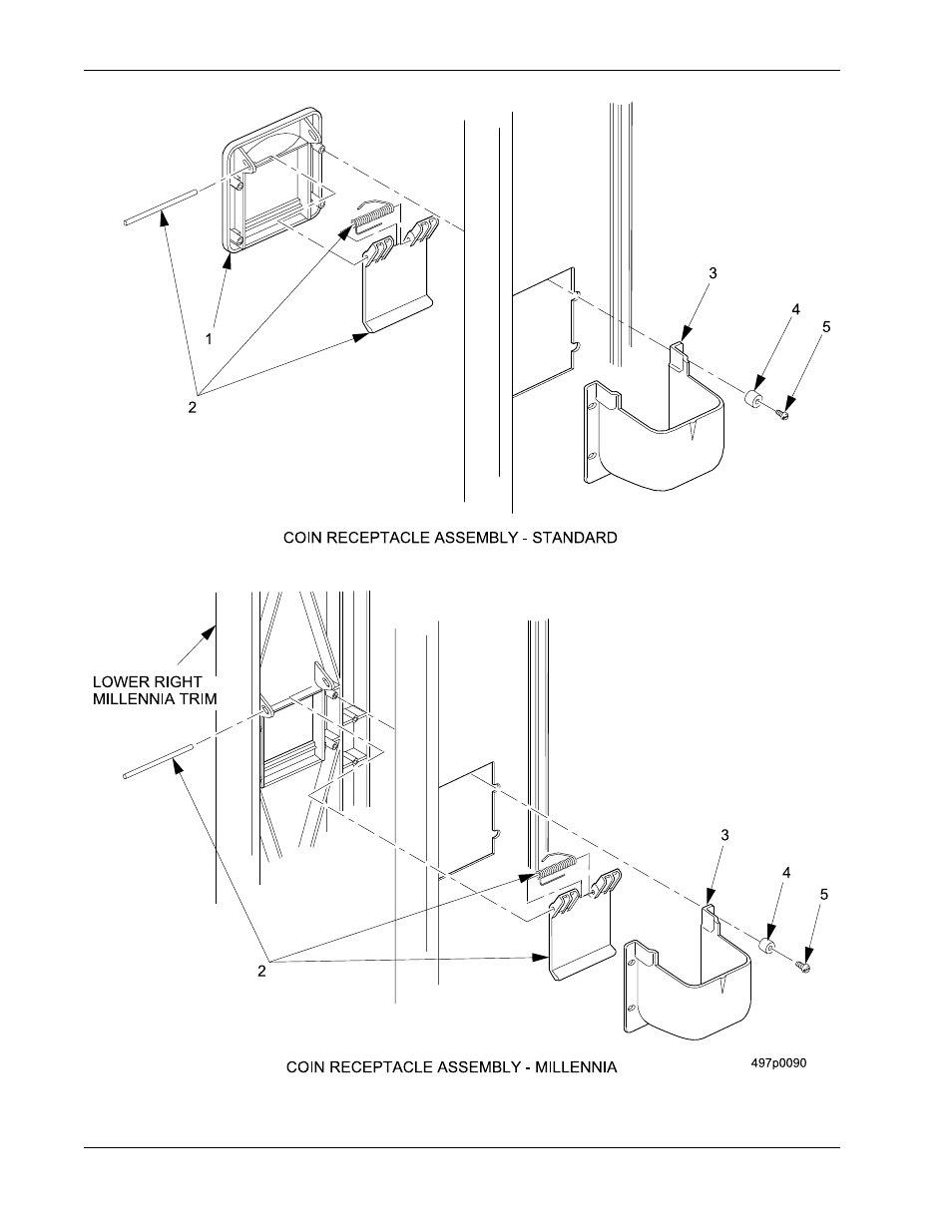 Figure 63: coin receptacle assemblies | Crane Merchandising Systems 327 User Manual | Page 140 / 172