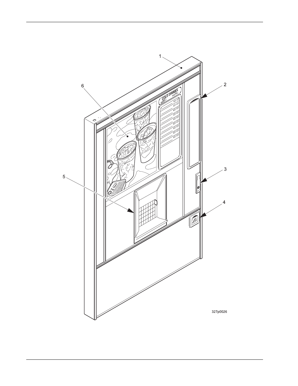 Figure 6, Door assembly - exterior | Crane Merchandising Systems 327 User Manual | Page 20 / 172