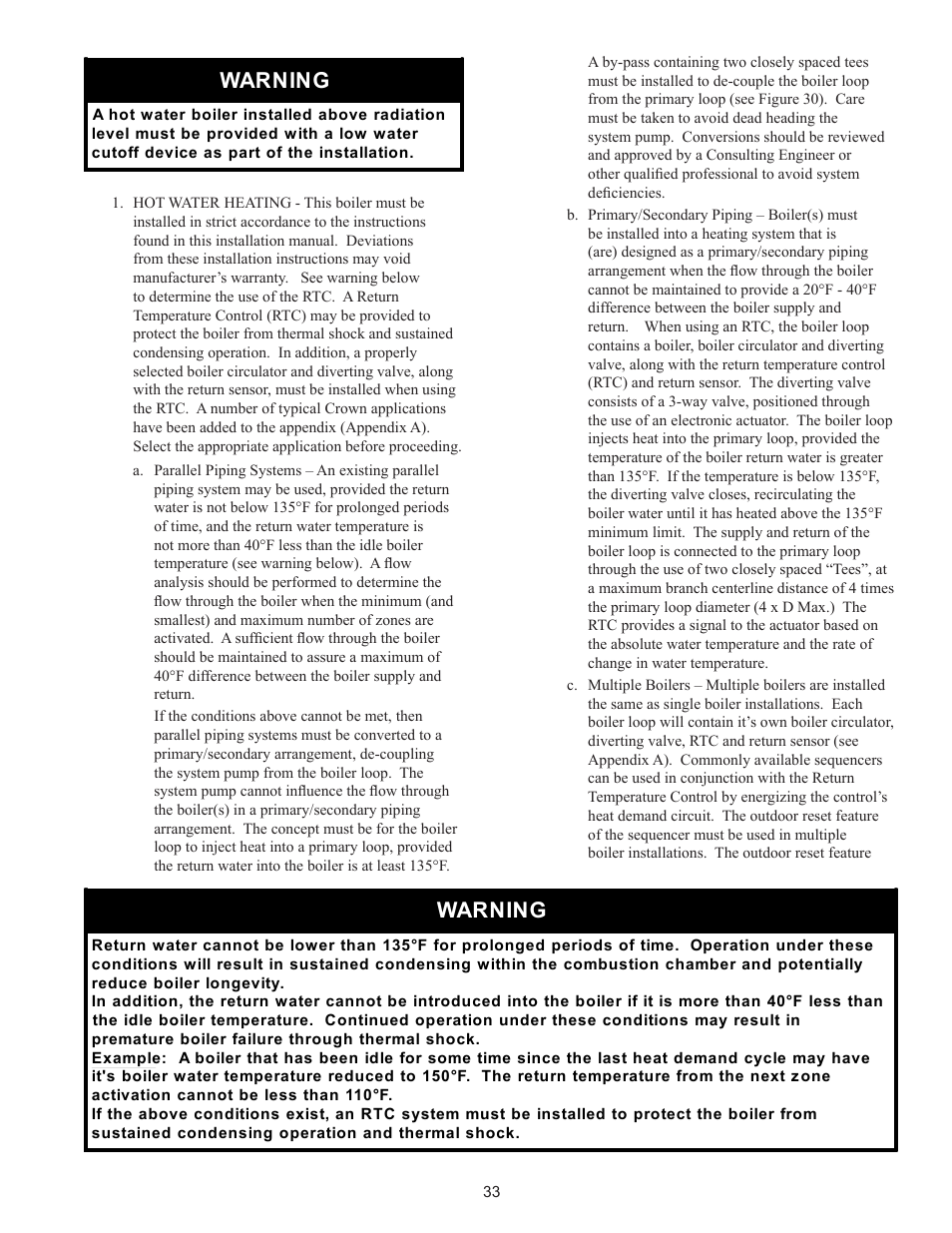 Warning | Crown Boiler 24-07 User Manual | Page 33 / 90
