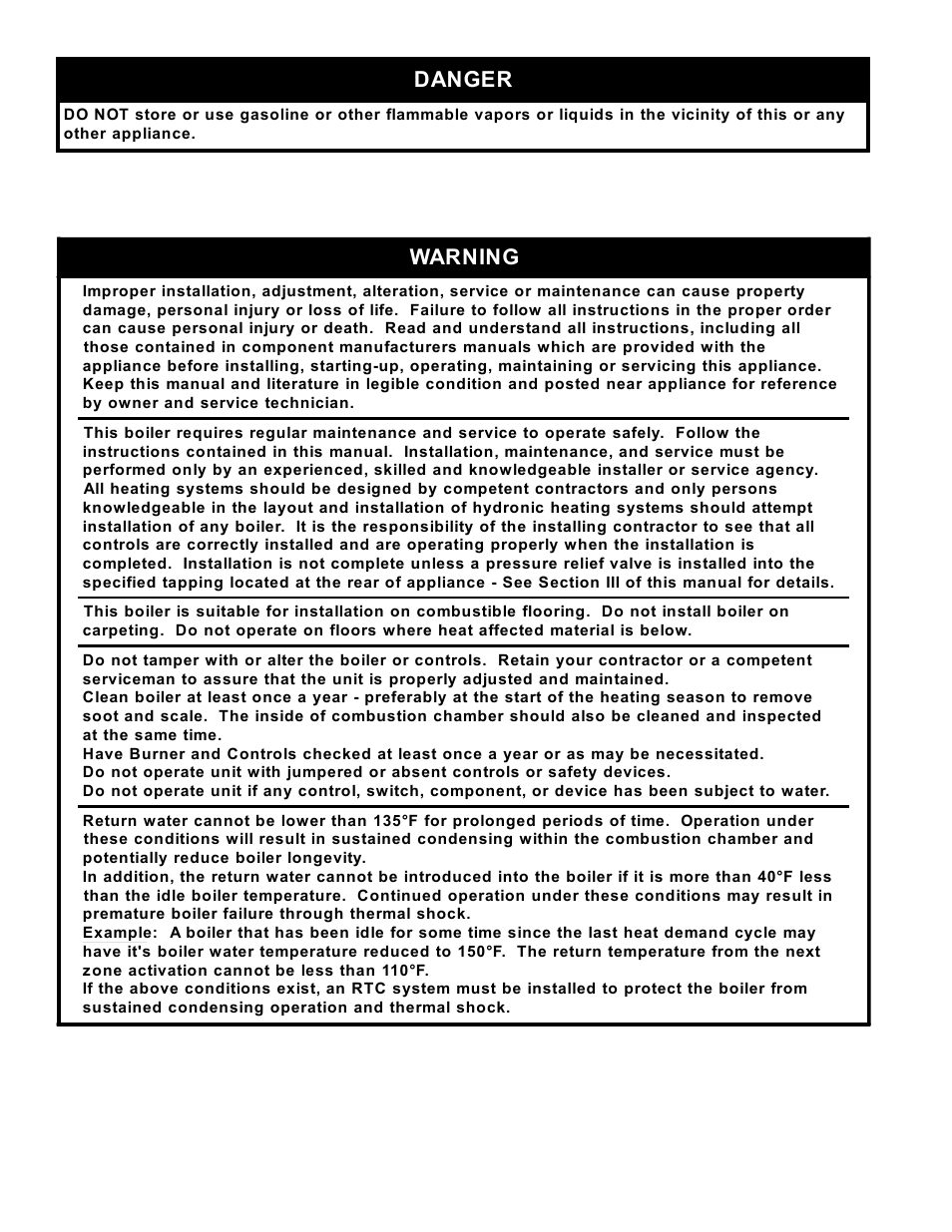 Danger, Warning | Crown Boiler 24-07 User Manual | Page 4 / 90
