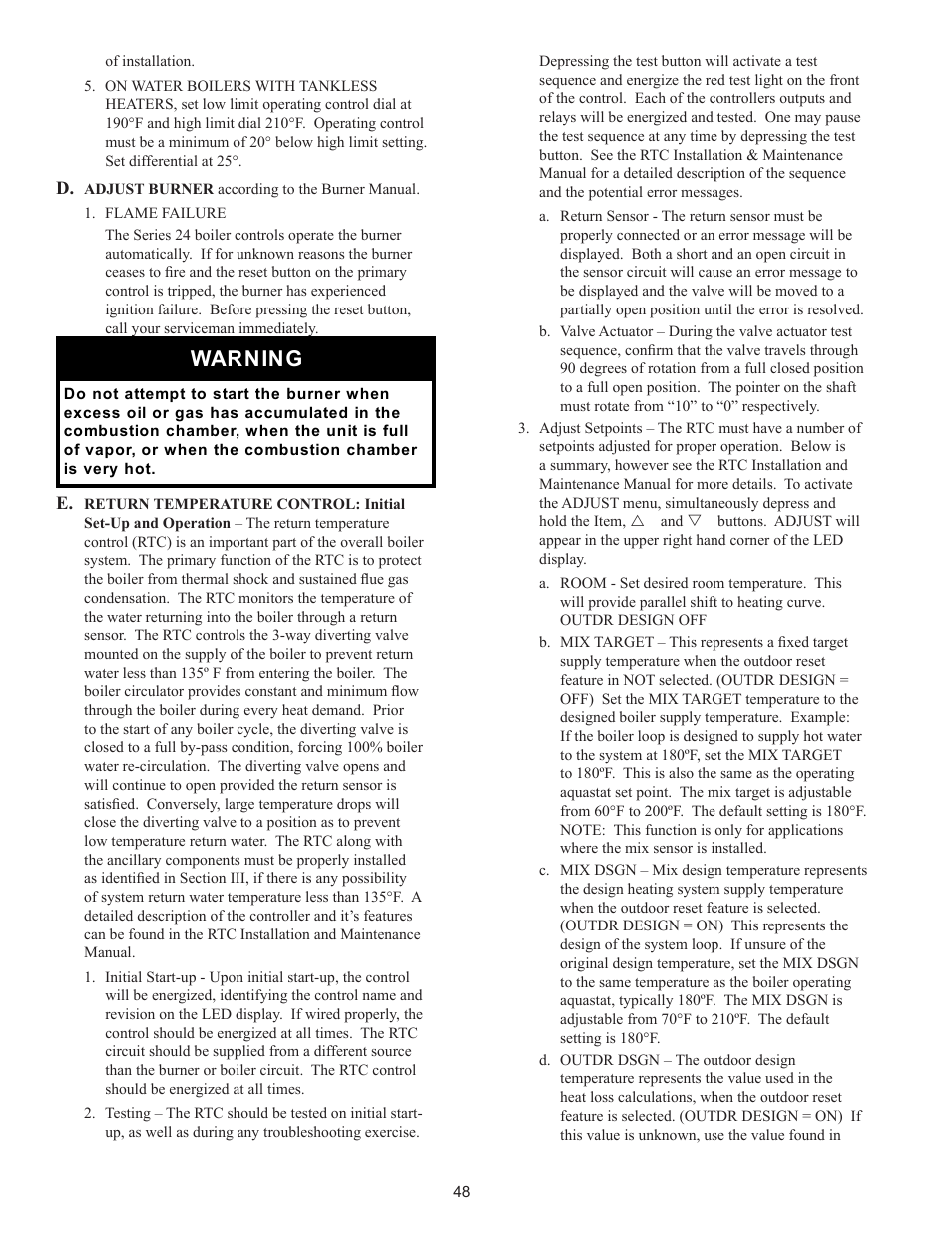 Warning | Crown Boiler 24-07 User Manual | Page 48 / 90