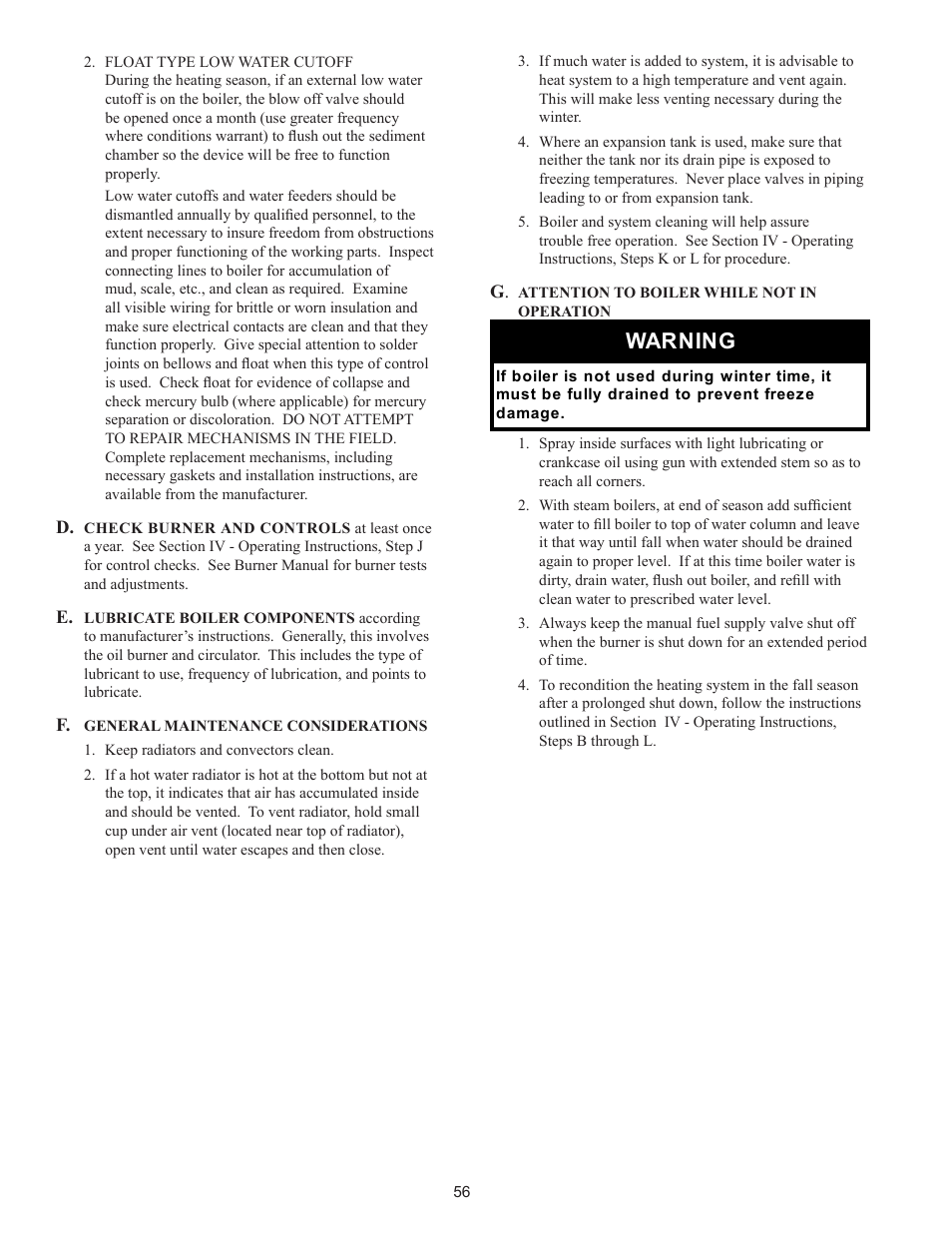 Warning | Crown Boiler 24-07 User Manual | Page 56 / 90