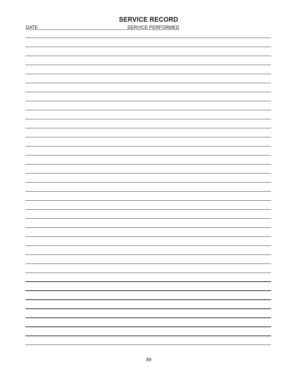 Service record | Crown Boiler 24-07 User Manual | Page 89 / 90