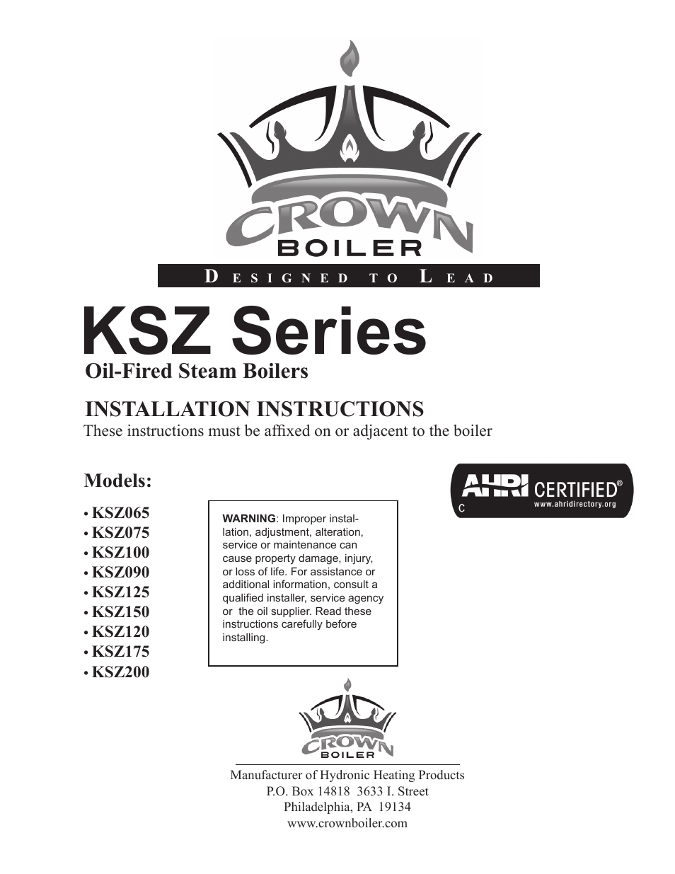 Crown Boiler KSZ175 User Manual | 38 pages