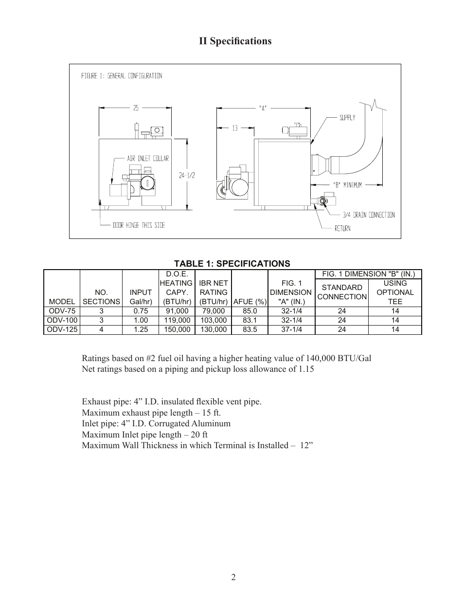 Ii specifications | Crown Boiler ODV-125 User Manual | Page 5 / 32