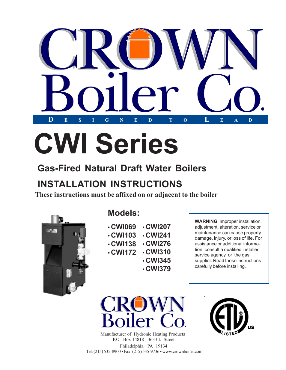 Crown Boiler CWI138 User Manual | 56 pages