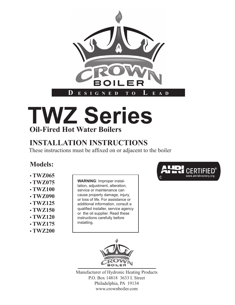 Crown Boiler TWZ175 User Manual | 34 pages