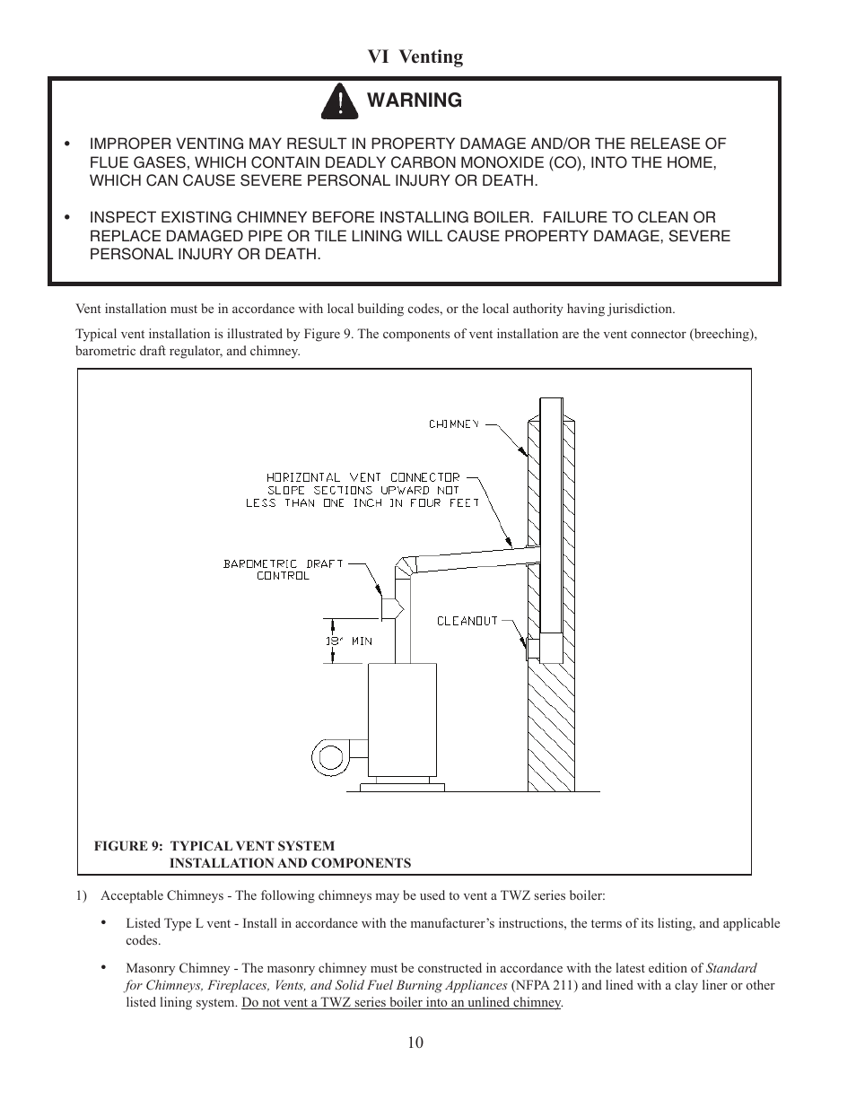 Vi venting, Warning | Crown Boiler TWZ175 User Manual | Page 12 / 34