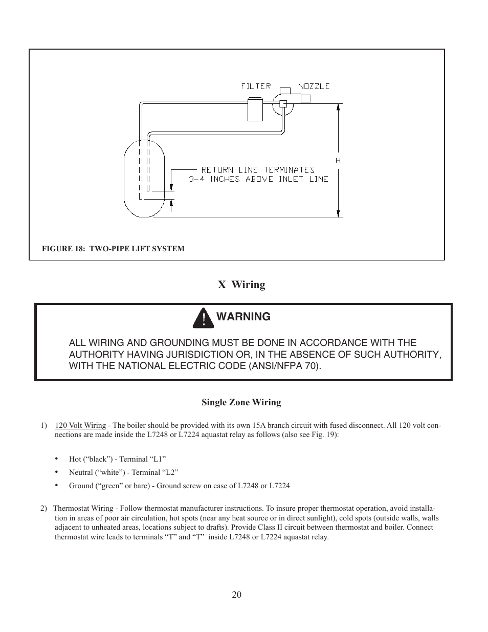 X wiring, Warning | Crown Boiler TWZ175 User Manual | Page 22 / 34