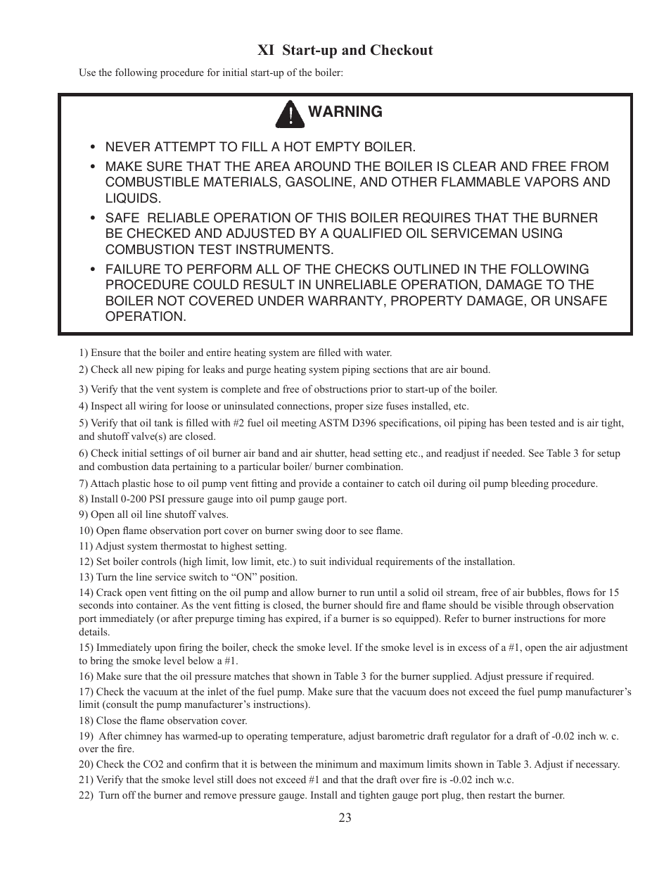 Xi start-up and checkout, Warning | Crown Boiler TWZ175 User Manual | Page 25 / 34