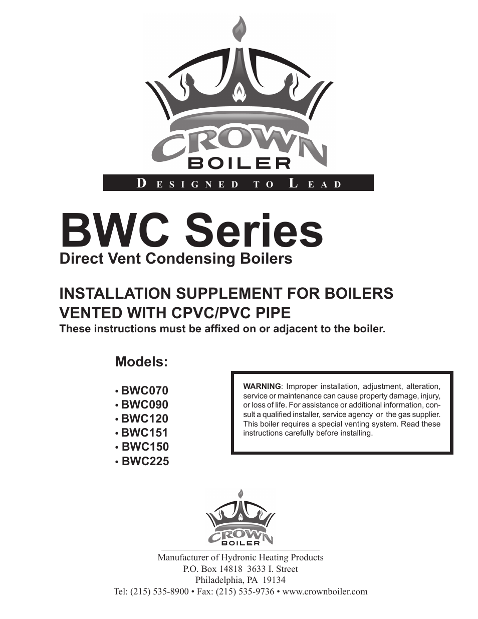 Crown Boiler BWC151 User Manual | 26 pages