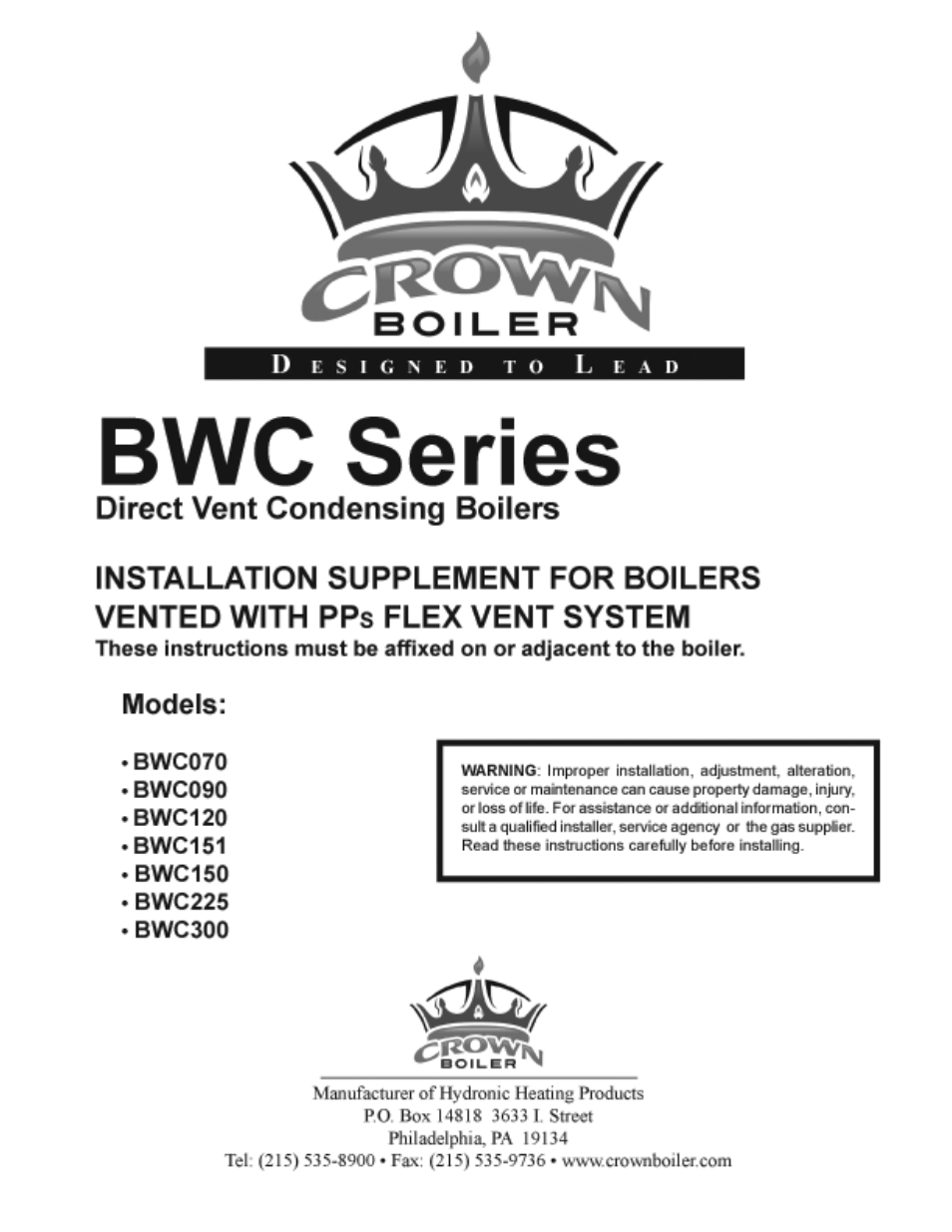 Crown Boiler BWC225 User Manual | 16 pages