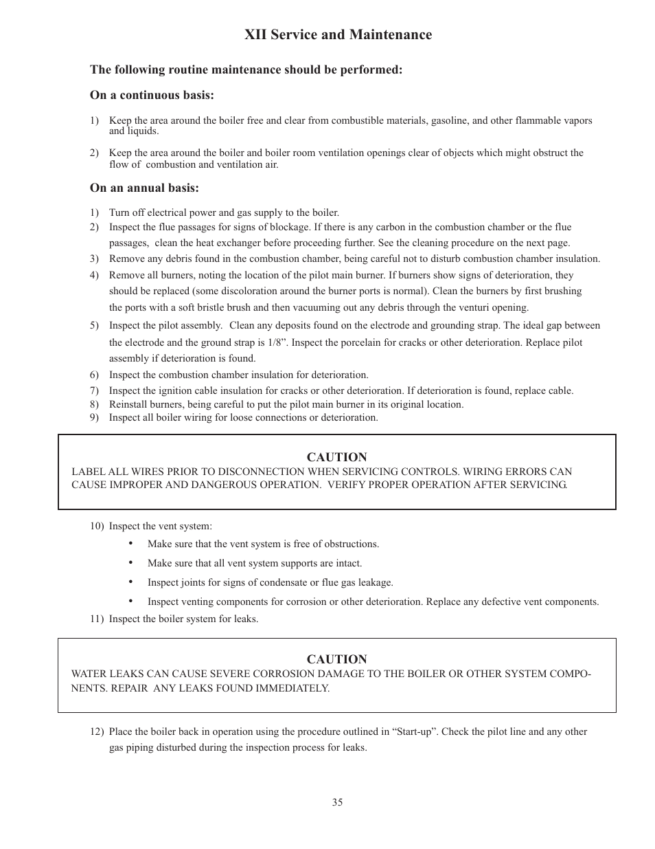 Xii service and maintenance | Crown Boiler 16-325 500506 User Manual | Page 37 / 48