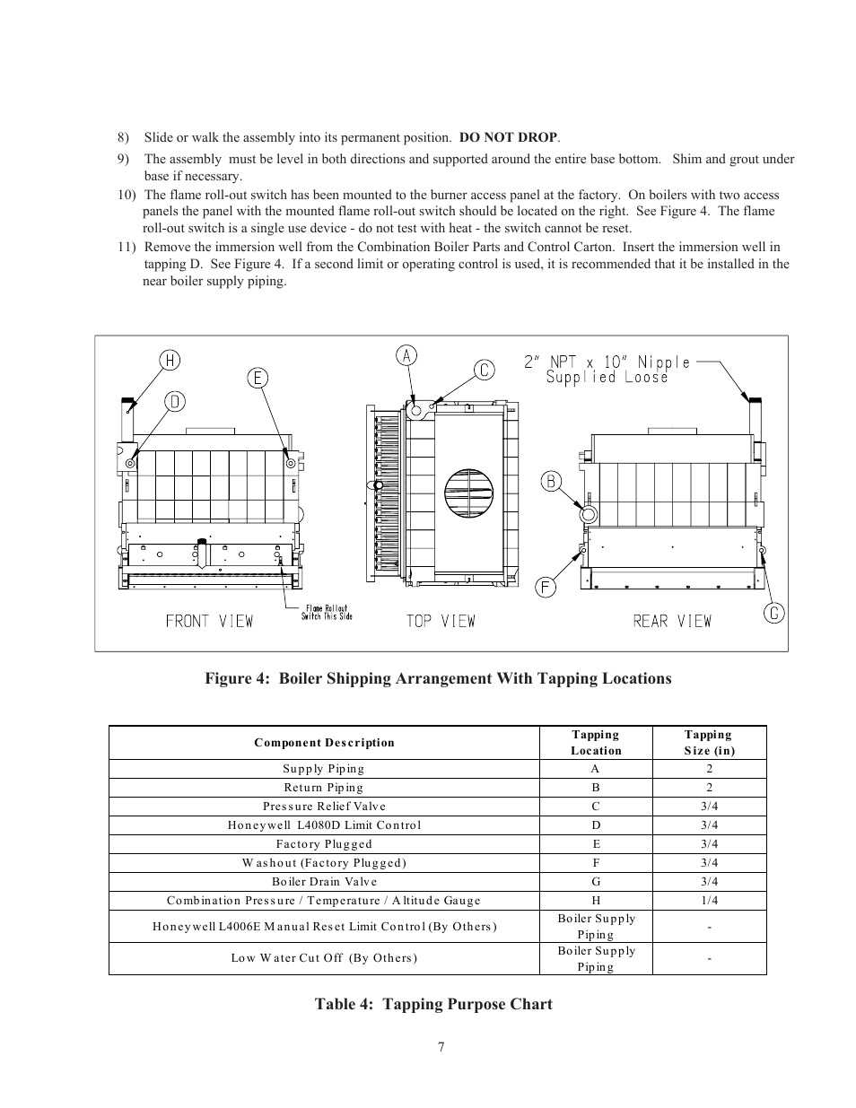 Table 4: tapping purpose chart | Crown Boiler 16-325 500506 User Manual | Page 9 / 48