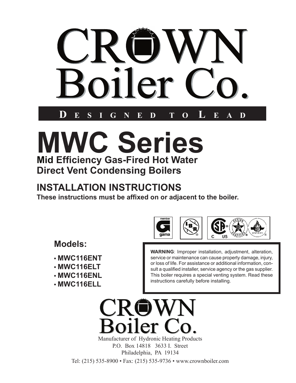 Crown Boiler MWC116ENL User Manual | 88 pages