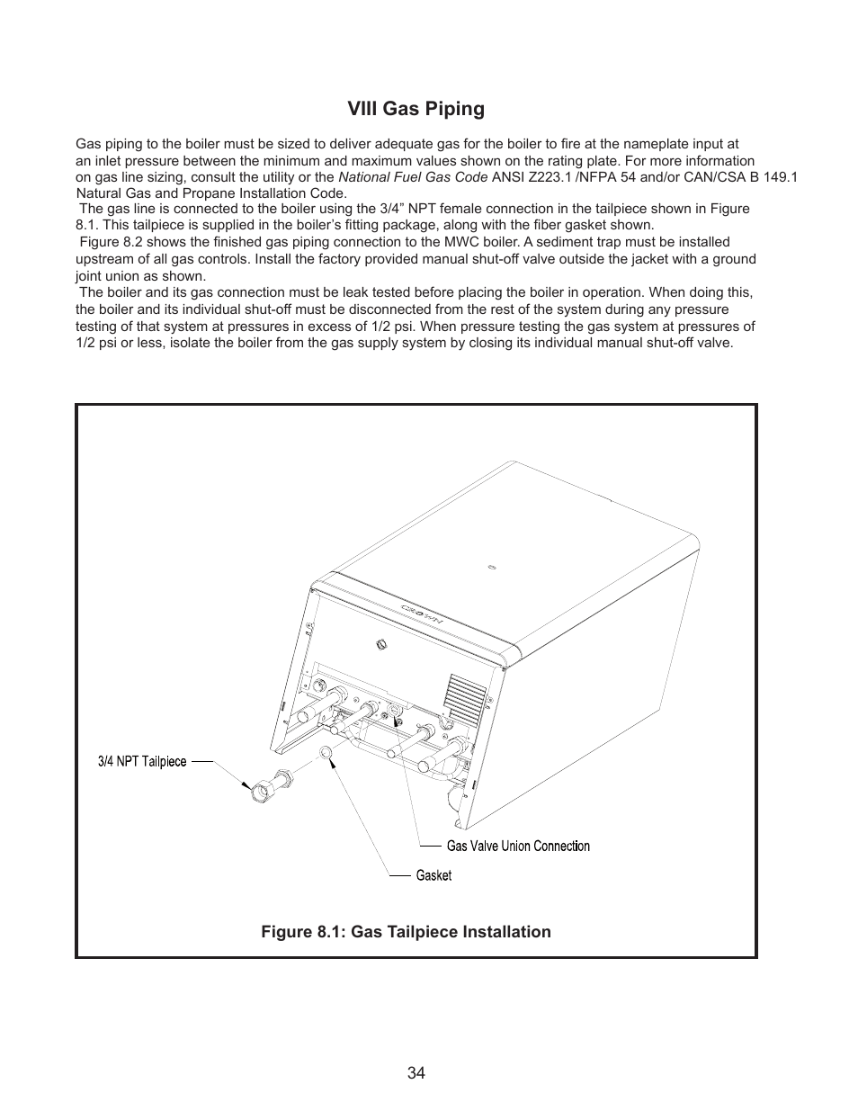 Viii gas piping | Crown Boiler MWC116ENL User Manual | Page 36 / 88