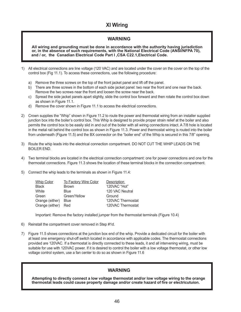 Xi wiring | Crown Boiler MWC116ENL User Manual | Page 48 / 88