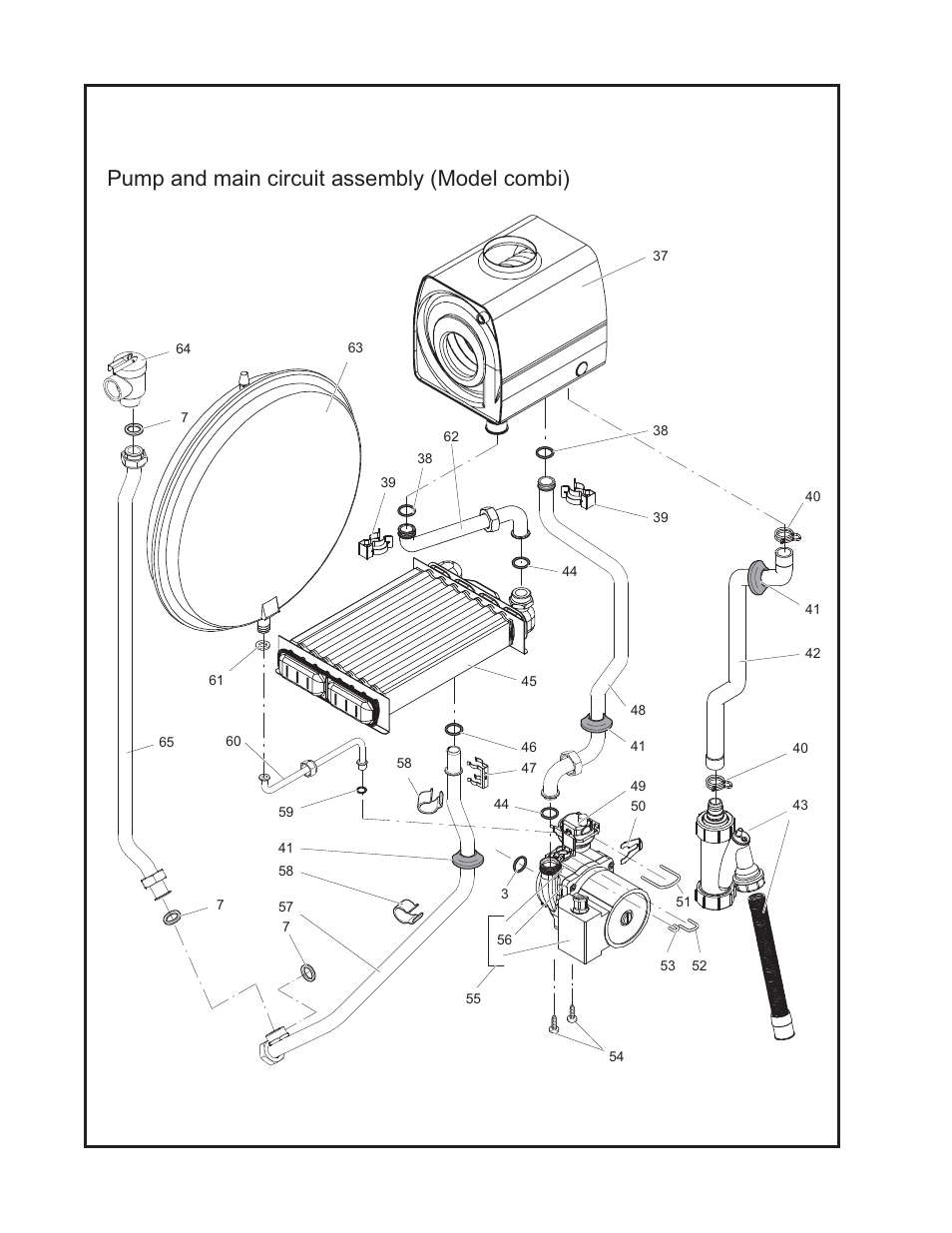 Pump and main circuit assembly (model combi) | Crown Boiler MWC116ENL User Manual | Page 74 / 88