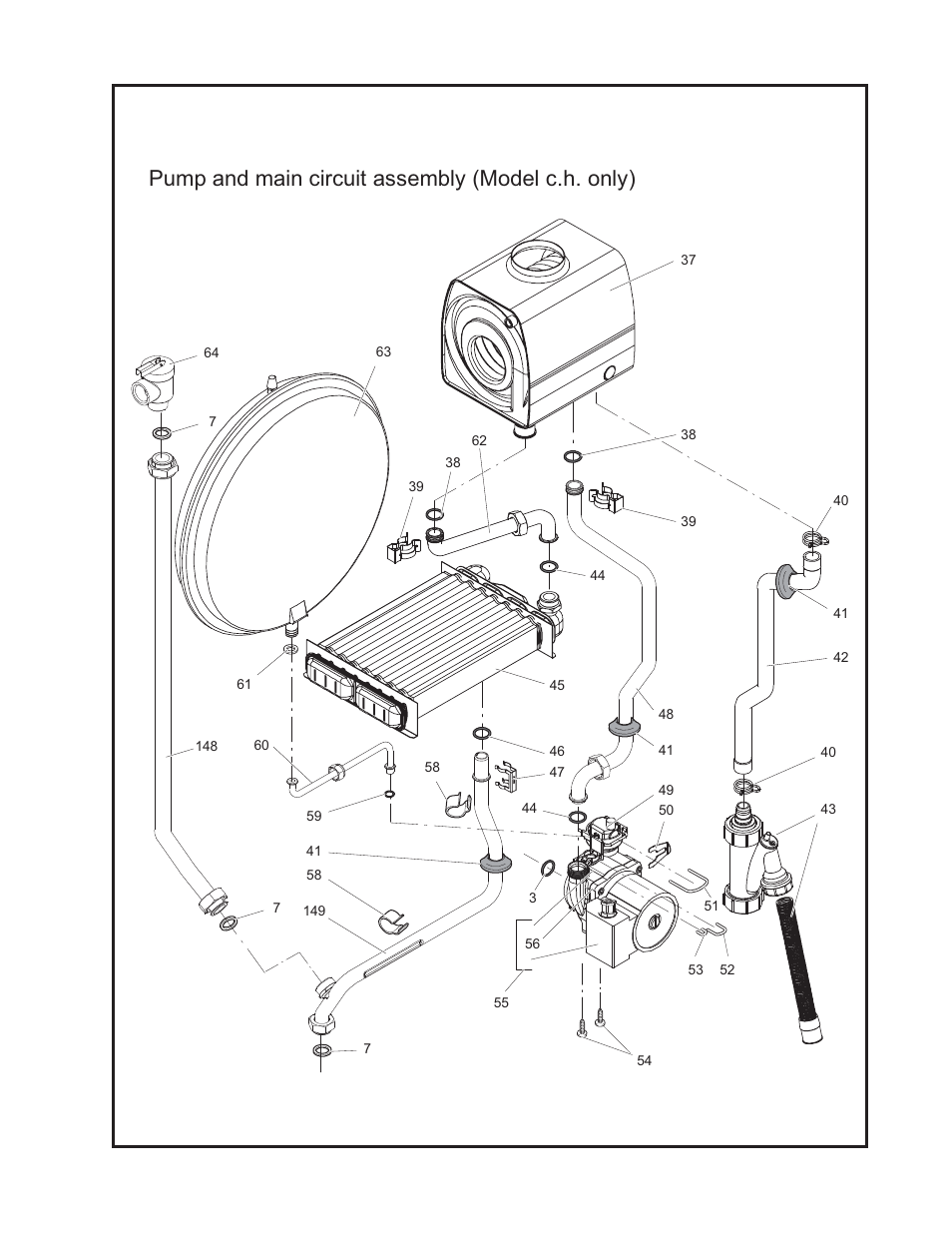 Pump and main circuit assembly (model c.h. only) | Crown Boiler MWC116ENL User Manual | Page 75 / 88