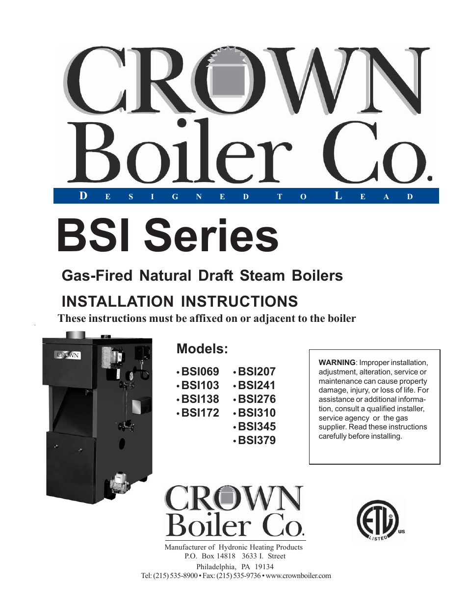 Crown Boiler BSI172 User Manual | 54 pages