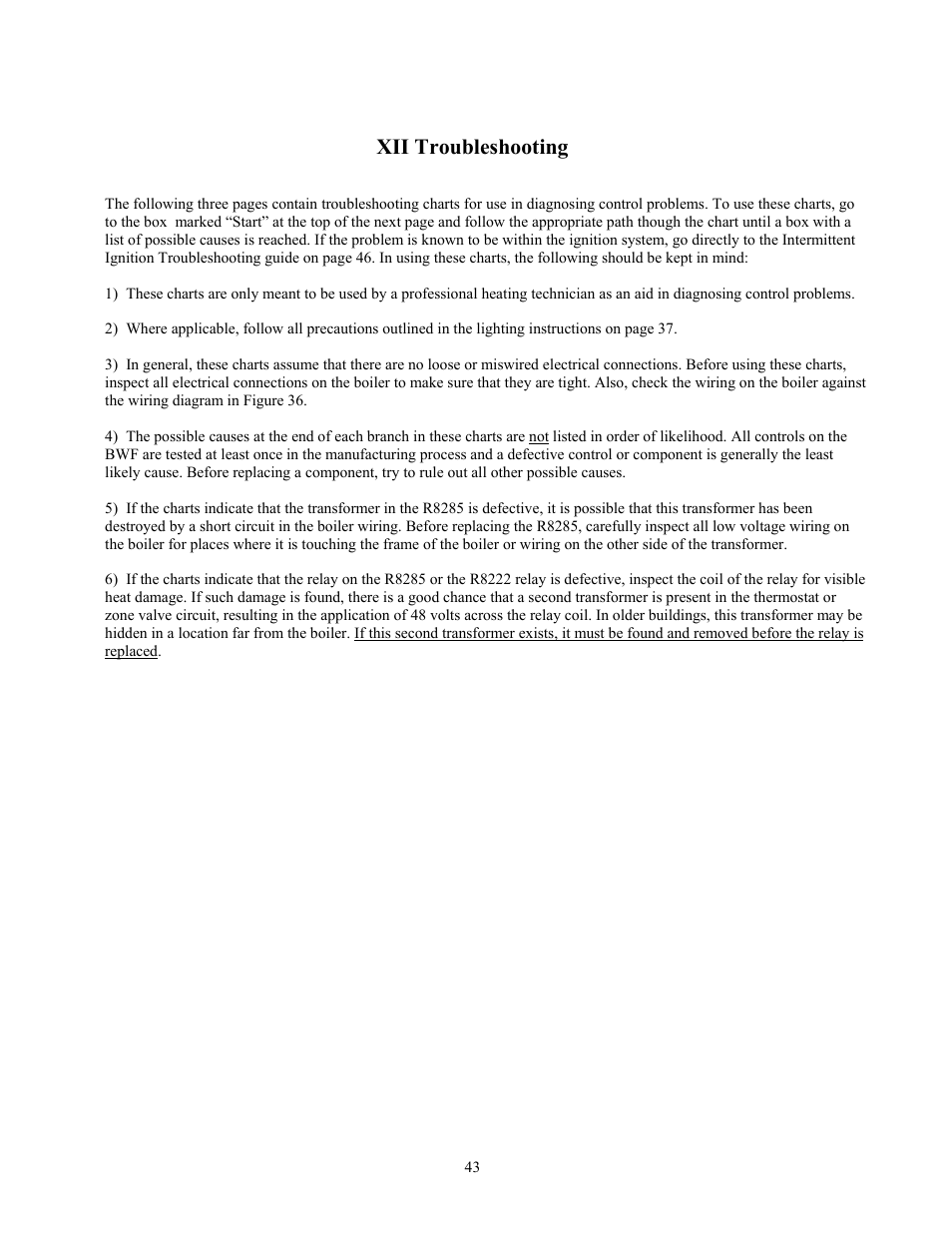 Xii troubleshooting | Crown Boiler BWF061 User Manual | Page 44 / 54