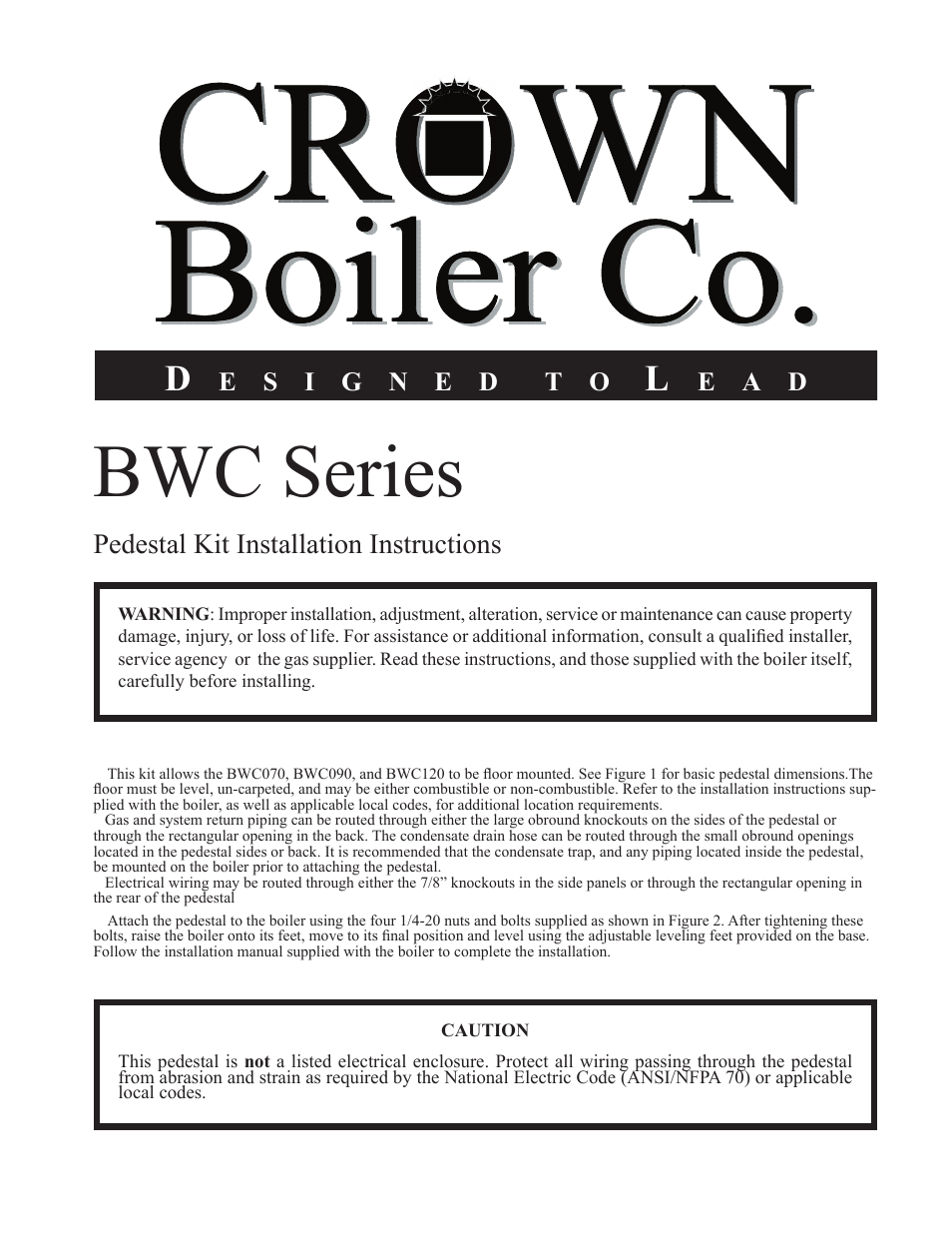 Crown Boiler BWC070 User Manual | 2 pages