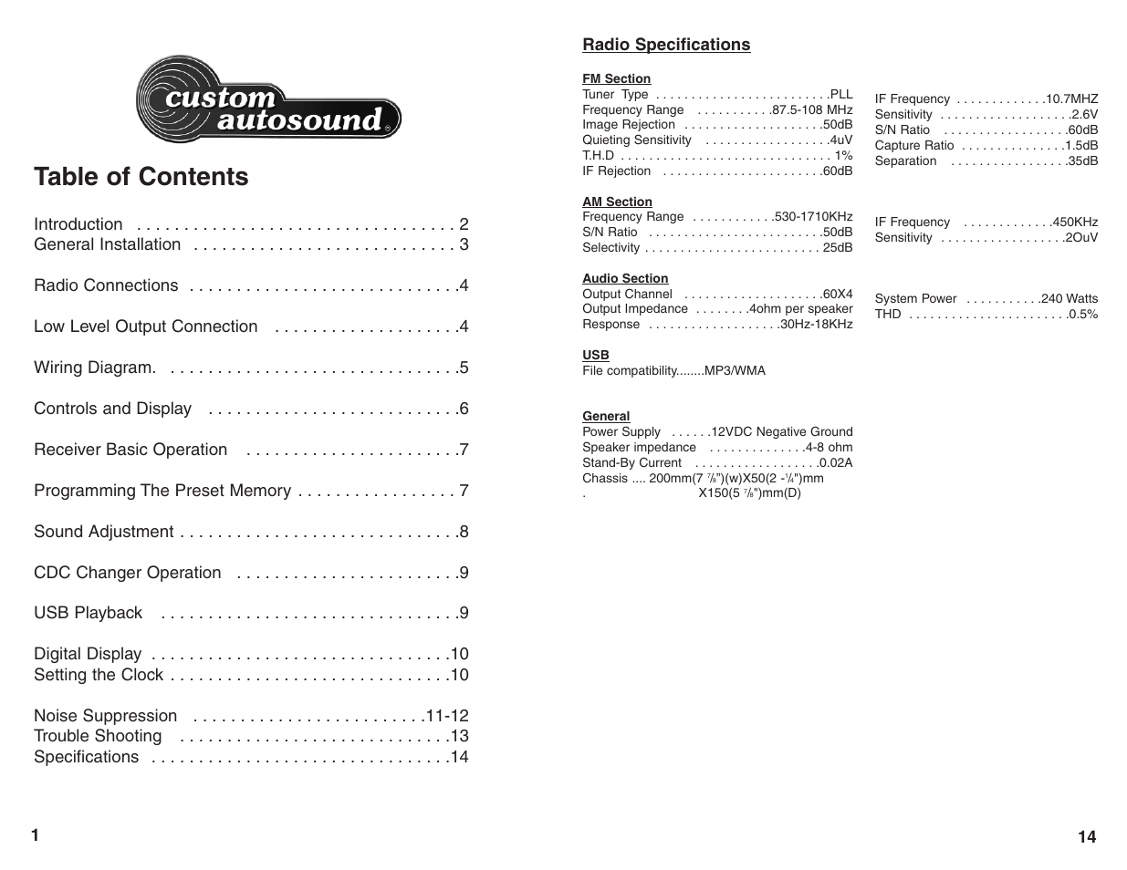 Custom Autosound USA-630 series User Manual | Page 2 / 8