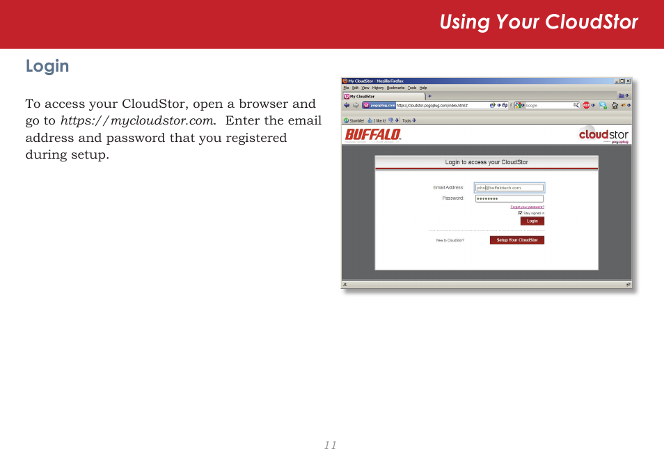 Using your cloudstor | CloudStor CLOUDSTOR CS-WV/1D User Manual | Page 11 / 52