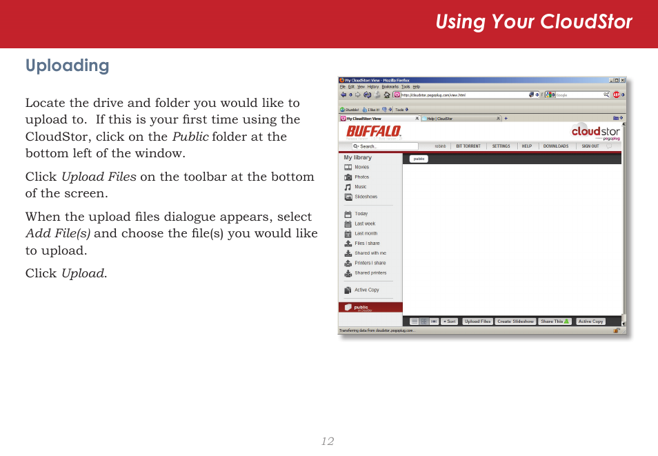 Using your cloudstor | CloudStor CLOUDSTOR CS-WV/1D User Manual | Page 12 / 52