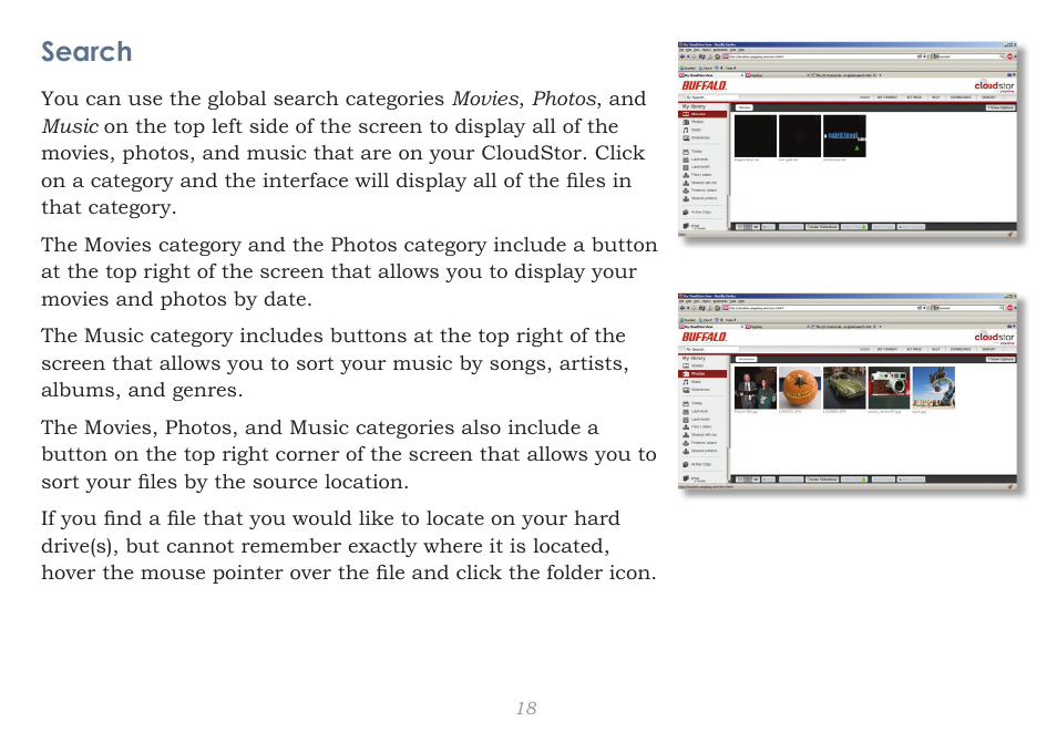 Search | CloudStor CLOUDSTOR CS-WV/1D User Manual | Page 18 / 52