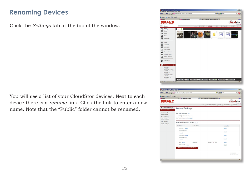 Renaming devices | CloudStor CLOUDSTOR CS-WV/1D User Manual | Page 22 / 52