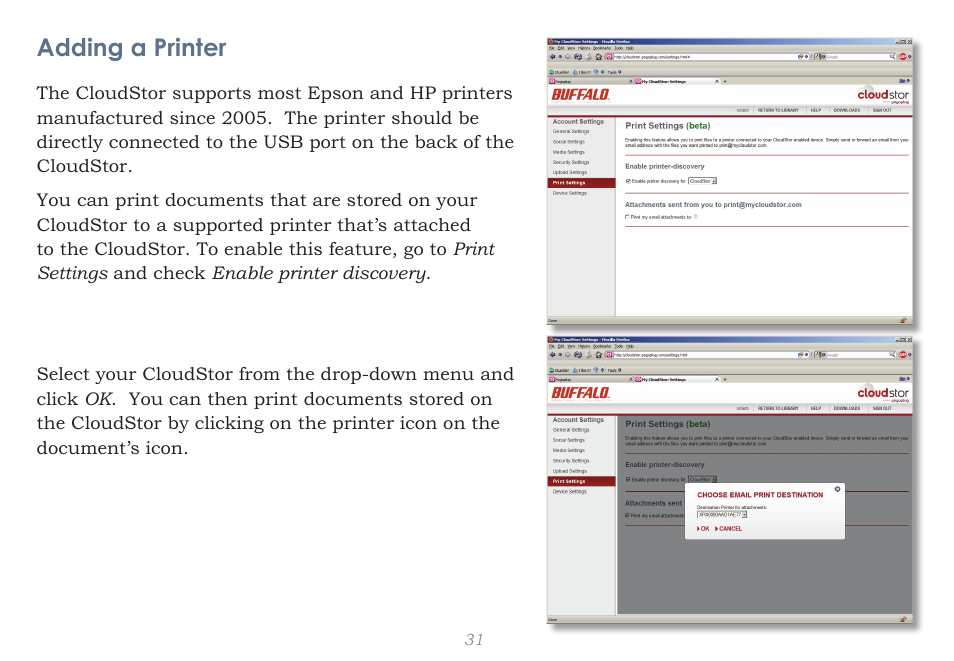 Adding a printer | CloudStor CLOUDSTOR CS-WV/1D User Manual | Page 31 / 52