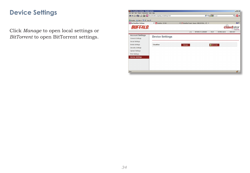 Device settings | CloudStor CLOUDSTOR CS-WV/1D User Manual | Page 34 / 52