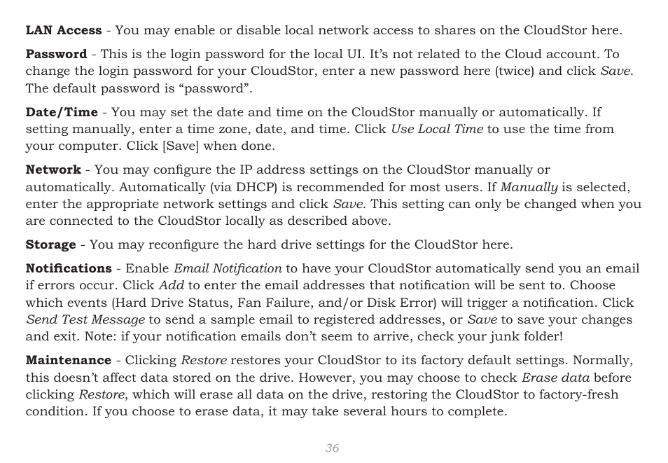 CloudStor CLOUDSTOR CS-WV/1D User Manual | Page 36 / 52
