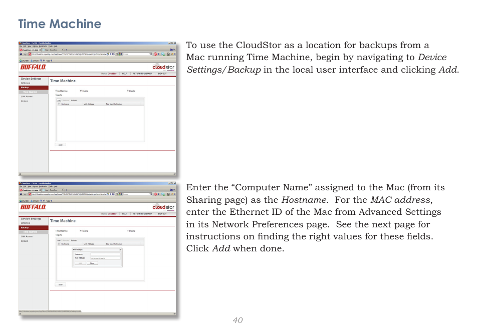 Time machine | CloudStor CLOUDSTOR CS-WV/1D User Manual | Page 40 / 52