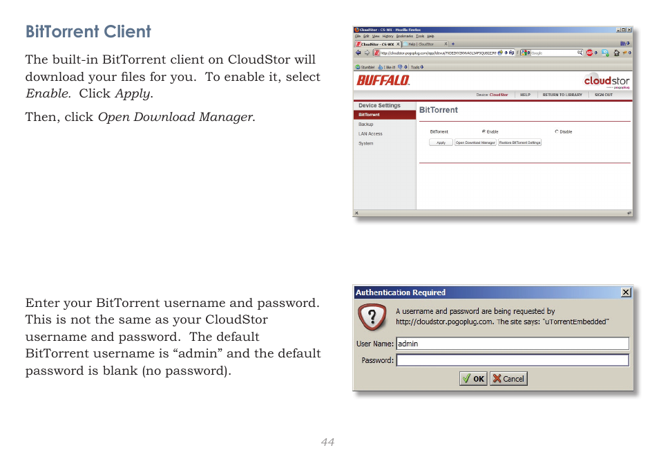 Bittorrent client | CloudStor CLOUDSTOR CS-WV/1D User Manual | Page 44 / 52