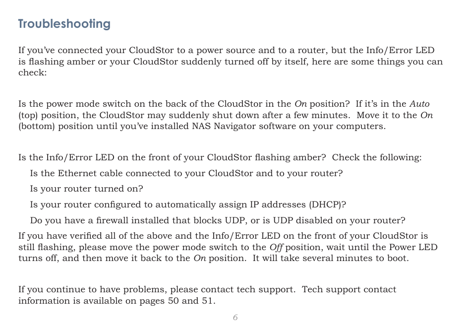 Troubleshooting | CloudStor CLOUDSTOR CS-WV/1D User Manual | Page 6 / 52