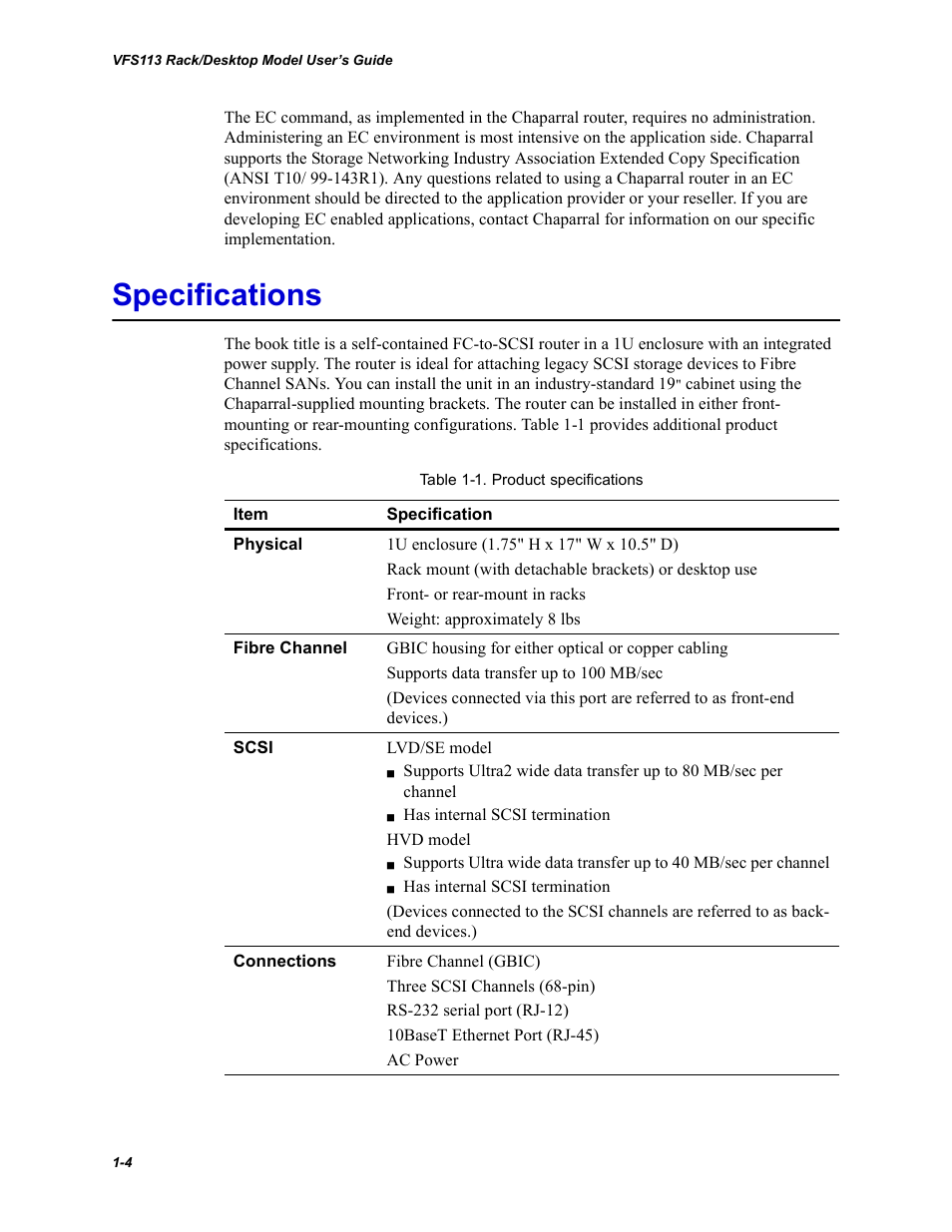 Specifications, Specifications -4 | Chaparral VFS113 User Manual | Page 14 / 96