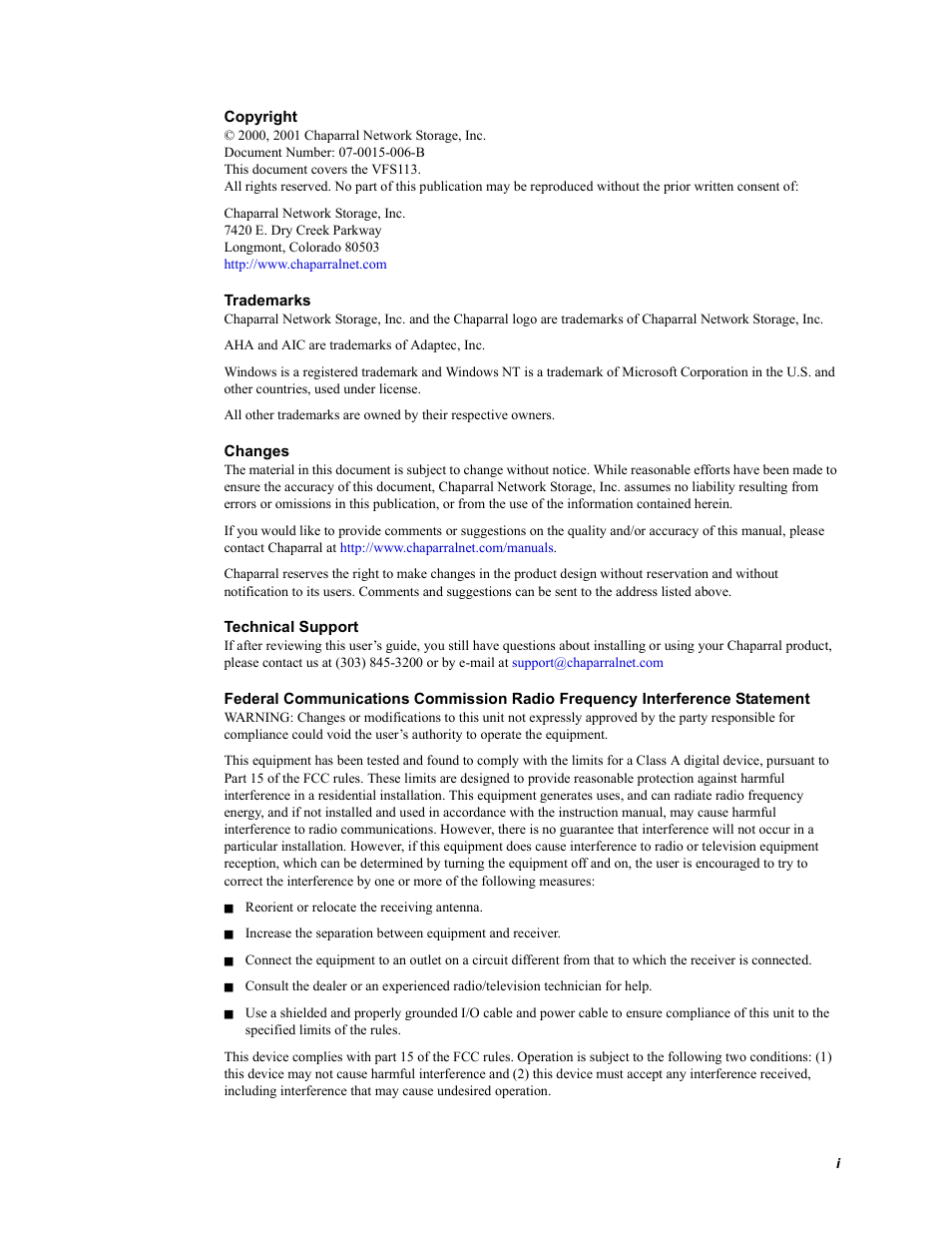 Chaparral VFS113 User Manual | Page 3 / 96