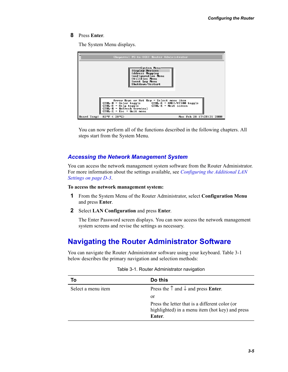 Accessing the network management system, Navigating the router administrator software, Navigating the router administrator software -5 | Chaparral VFS113 User Manual | Page 33 / 96